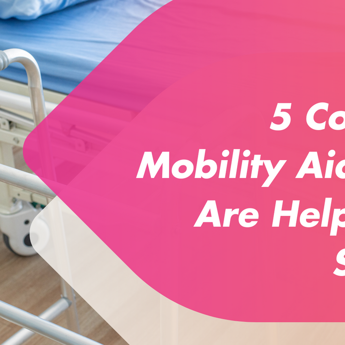 A collection of common mobility aids for seniors, including a rollator walker and a care bed, showcasing the variety of helpful options available to enhance mobility and independence.