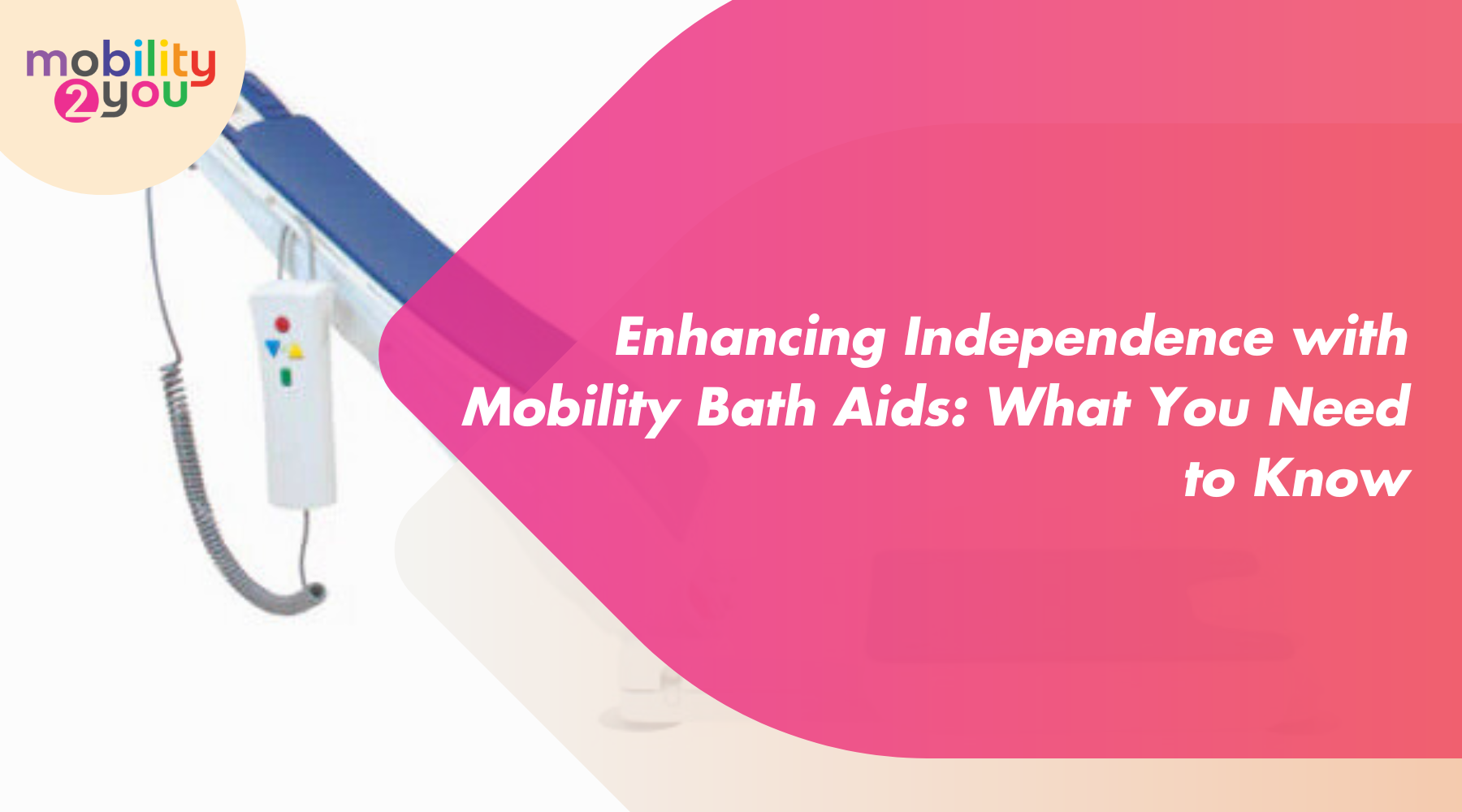An elderly person using a secure mobility bath aid, ensuring a safe and comfortable bathing experience. Image represents accessibility and independence by Mobility 2You.