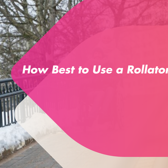 Person using a rollator in snowy conditions, demonstrating tips for safe winter use