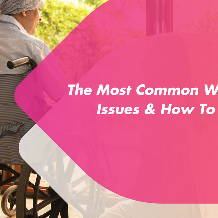 A woman sat in a wheelchair.