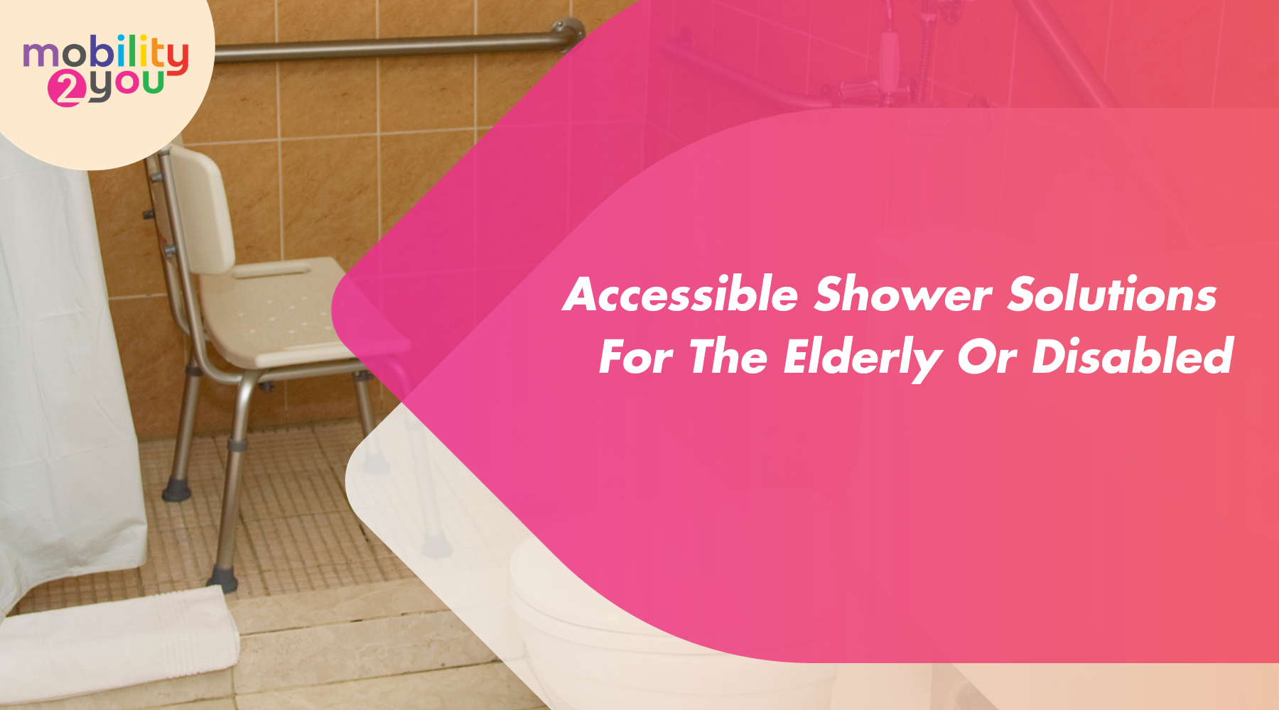 A walk in shower that has been adapted with a shower chair and grab rails from Mobility2You.