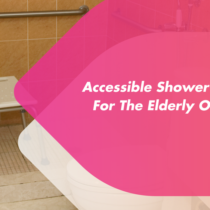 A walk in shower that has been adapted with a shower chair and grab rails from Mobility2You.