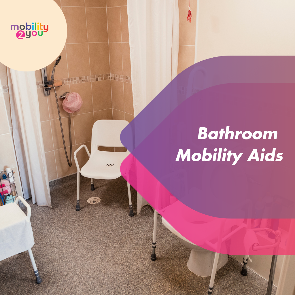 A bathroom equipped with mobility aids from Mobility2You.com.