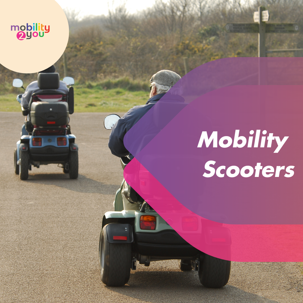 Mobility scooters driving down a path