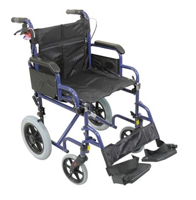 Deluxe Attendant Propelled Steel Wheelchair Blue from Mobility 2 You - Mobility 2 You.