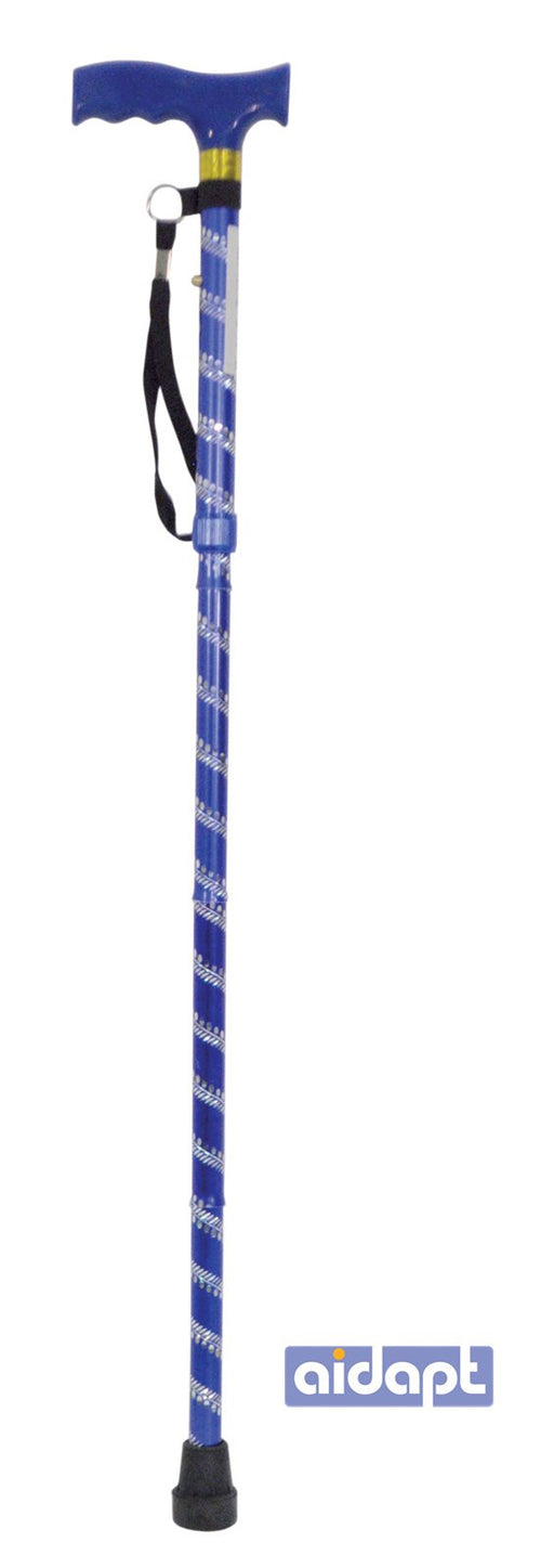 Extendable Plastic Handled Walking Stick with Engraved Pattern Blue 🔍 from Mobility 2 You - Mobility 2 You.