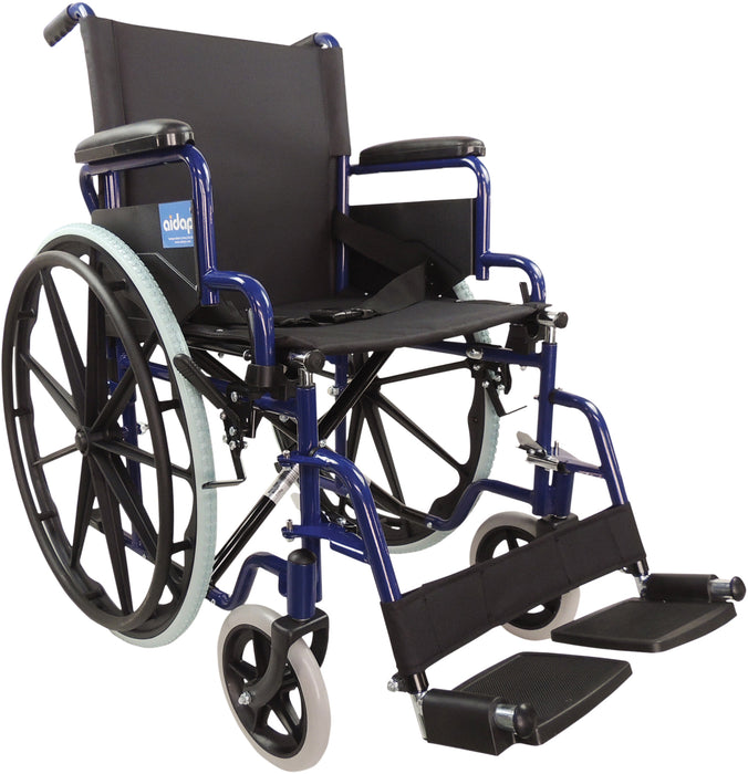 Self Propelled Steel Blue Transit Chair from Mobility 2 You - Mobility 2 You.