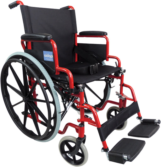 Self Propelled Steel Transit Chair Red from Mobility 2 You - Mobility 2 You.