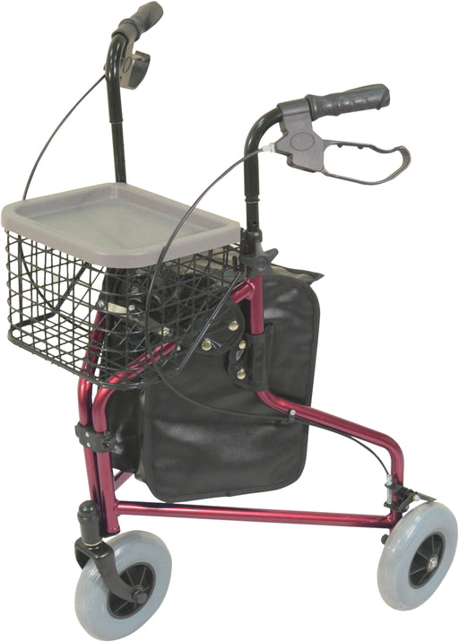 Lightweight Tri Walker with Bag and Basket – Red from Mobility 2 You - Mobility 2 You.
