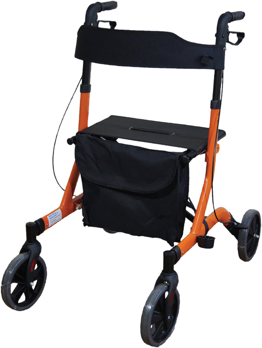 Deluxe Ultra Lightweight Folding 4 Wheeled Orange Rollator from Mobility 2 You - Mobility 2 You.