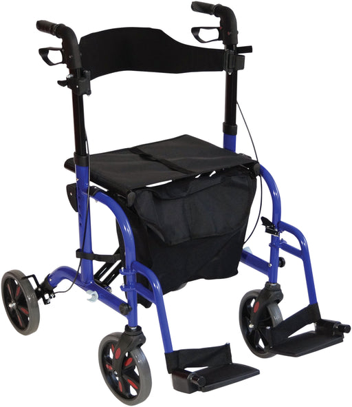 Duo Deluxe Blue Rollator and Transit Chair in One from Mobility 2 You - Mobility 2 You.