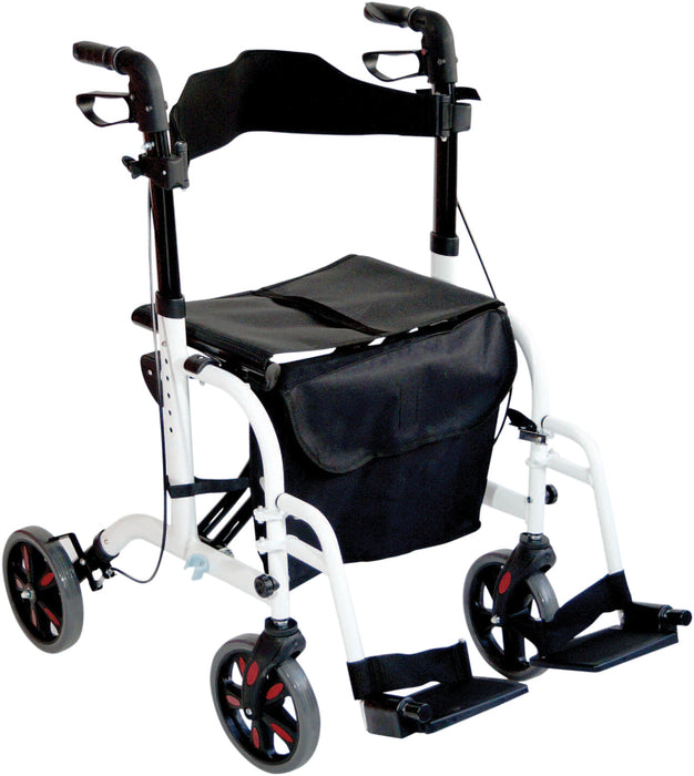 Duo Deluxe White Rollator and Transit Chair in One from Mobility 2 You - Mobility 2 You.