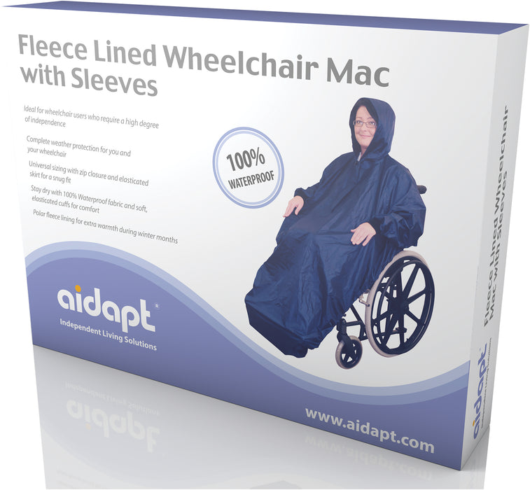 Fleece Lined Wheelchair Mac with Sleeves Blue from Mobility 2 You - Mobility 2 You.