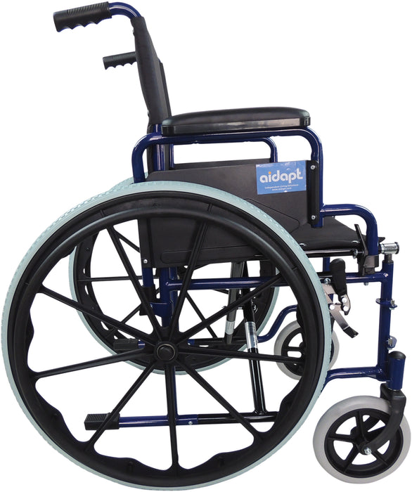 Self Propelled Steel Blue Transit Chair from Mobility 2 You - Mobility 2 You.