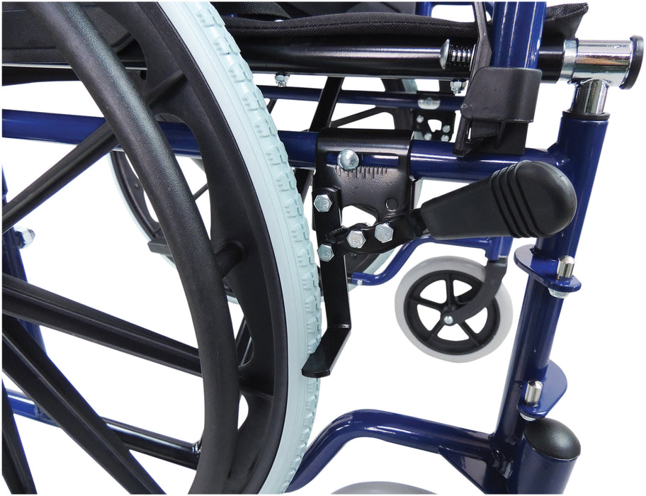 Self Propelled Steel Blue Transit Chair from Mobility 2 You - Mobility 2 You.