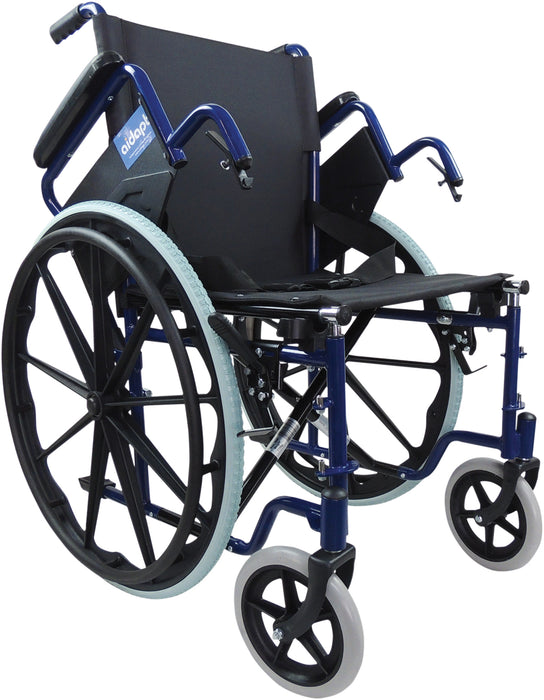 Self Propelled Steel Blue Transit Chair from Mobility 2 You - Mobility 2 You.