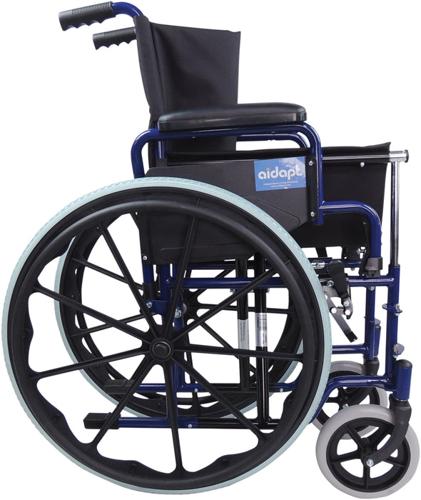 Self Propelled Steel Blue Transit Chair from Mobility 2 You - Mobility 2 You.
