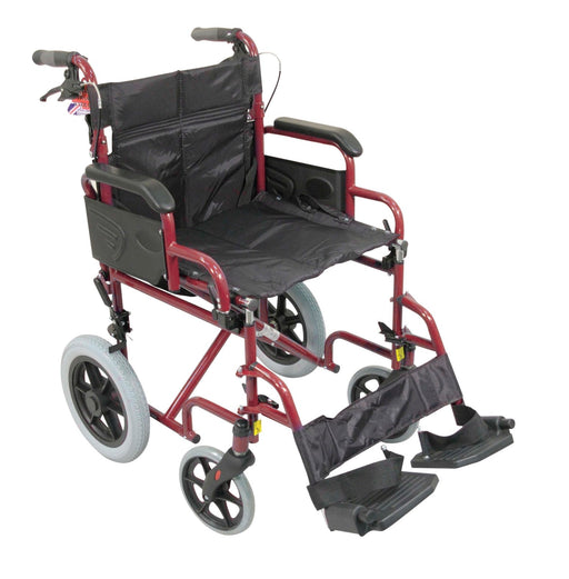Deluxe Attendant Propelled Steel Wheelchair Red from Mobility 2 You - Mobility 2 You.