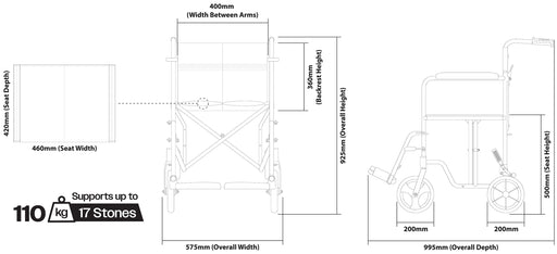 Aluminium Compact Transport Black Wheelchair from Mobility 2 You - Mobility 2 You.