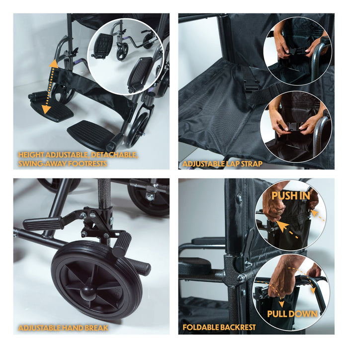 Aluminium Compact Transport Black Wheelchair from Mobility 2 You - Mobility 2 You.