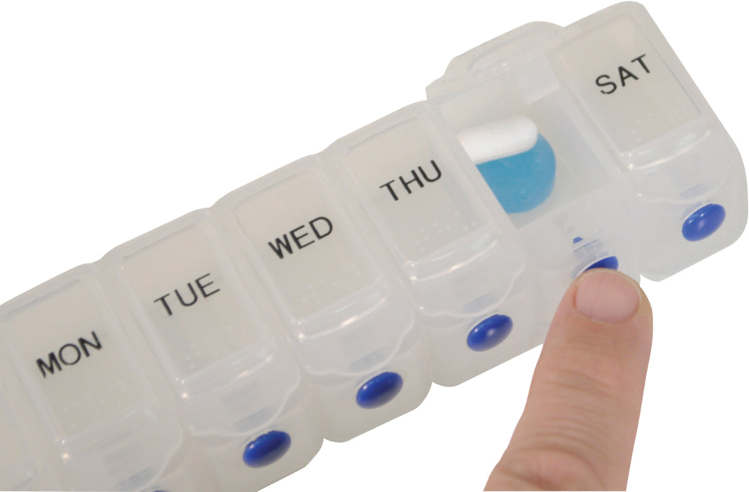 Deluxe Weekday Pill Dispenser with Push Button Release from Mobility 2 You - Mobility 2 You.