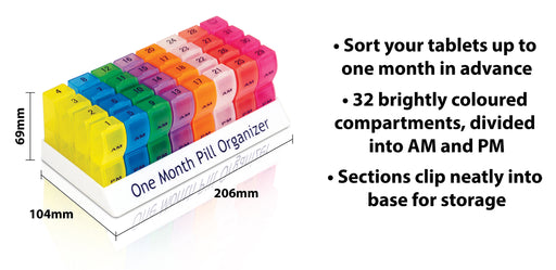 Colourful One Month Pill Organiser from Mobility 2 You - Mobility 2 You.
