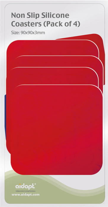 Anti Slip Silicone Red Rubber Square Coaster (Pack of 4) from Mobility 2 You - Mobility 2 You.
