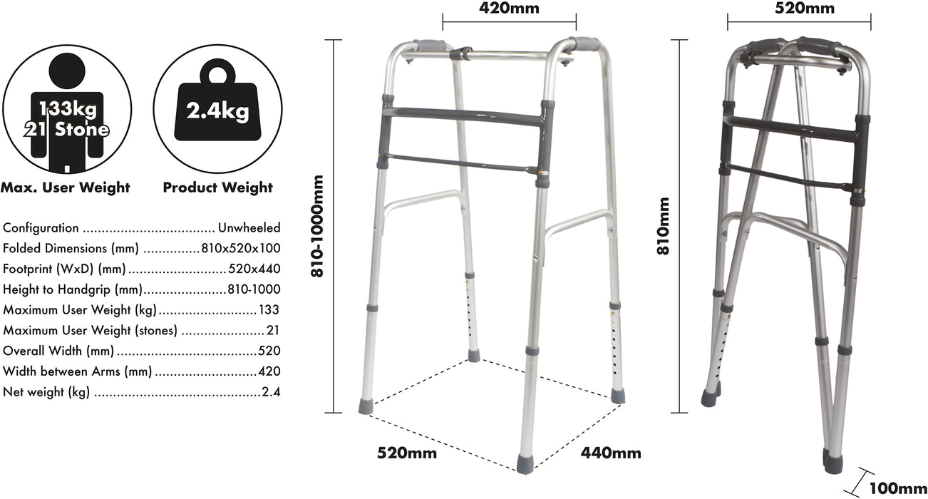 Folding Walking Frame-Unwheeled from Mobility 2 You - Mobility 2 You.