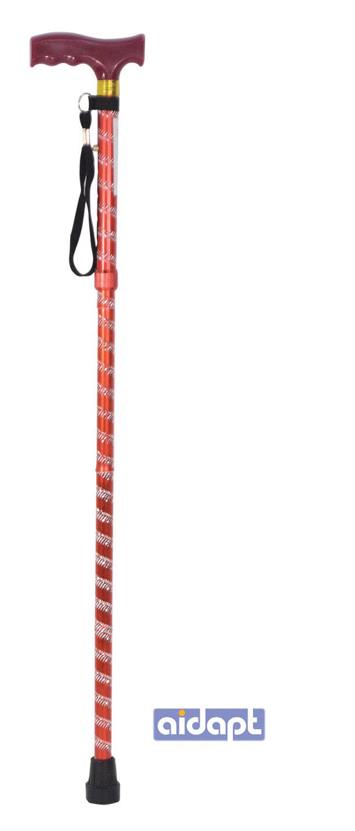 Extendable Plastic Handled Walking Stick with Engraved Pattern Red from Mobility 2 You - Mobility 2 You.