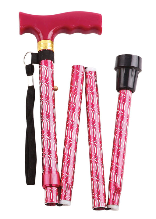 Extendable Plastic Handled Walking Stick with Engraved Pattern Red from Mobility 2 You - Mobility 2 You.