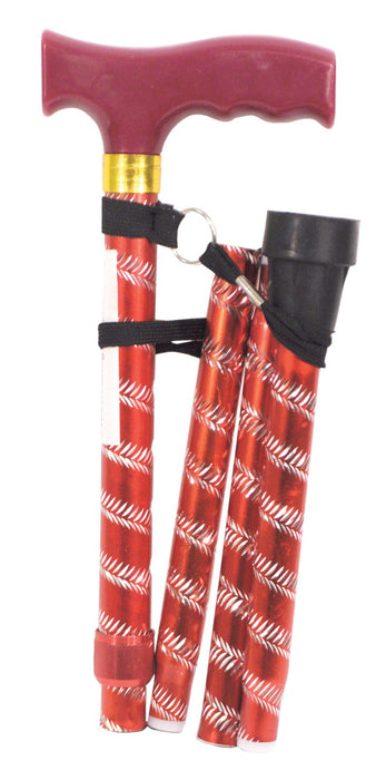 Extendable Plastic Handled Walking Stick with Engraved Pattern Red from Mobility 2 You - Mobility 2 You.