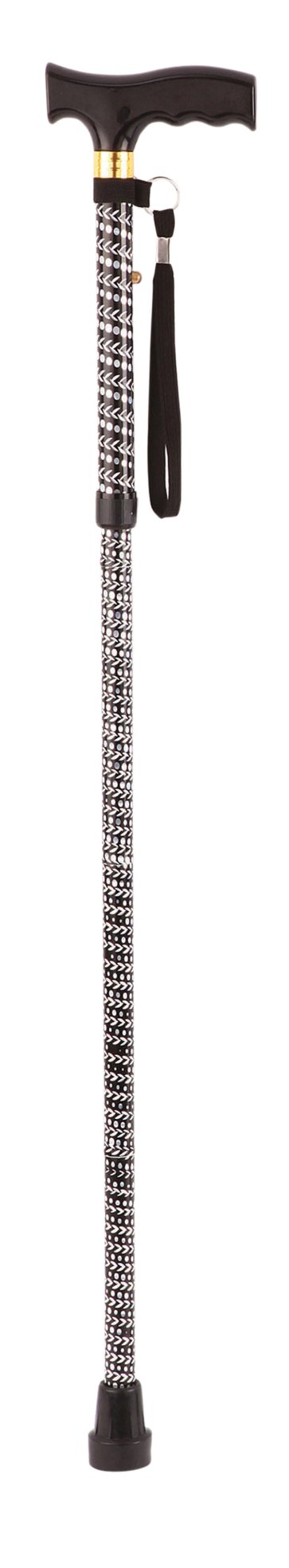 Extendable Plastic Handled Walking Stick with Engraved Pattern Black from Mobility 2 You - Mobility 2 You.