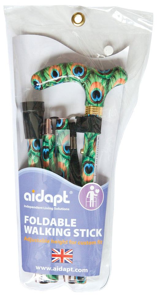 Deluxe Folding Walking Cane Colour Peacock from Mobility 2 You - Mobility 2 You.