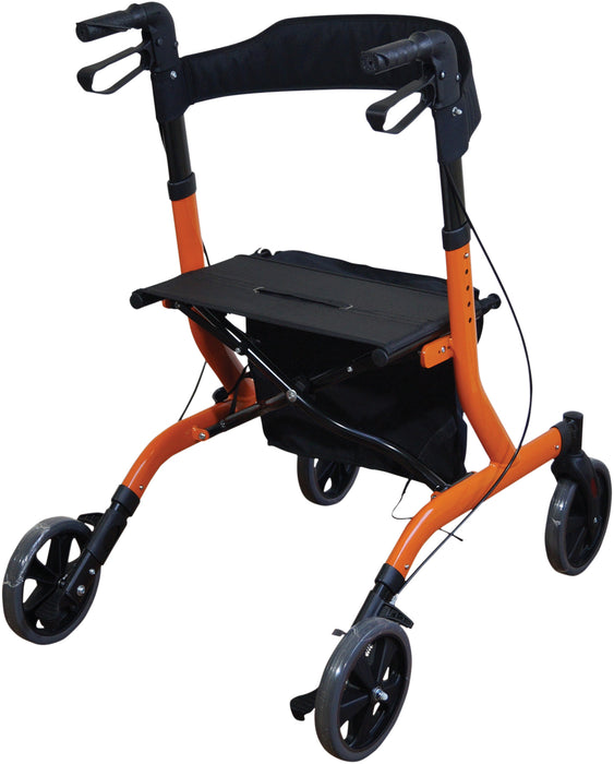 Deluxe Ultra Lightweight Folding 4 Wheeled Orange Rollator from Mobility 2 You - Mobility 2 You.