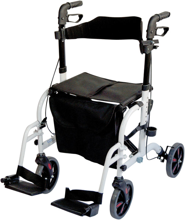 Duo Deluxe White Rollator and Transit Chair in One from Mobility 2 You - Mobility 2 You.