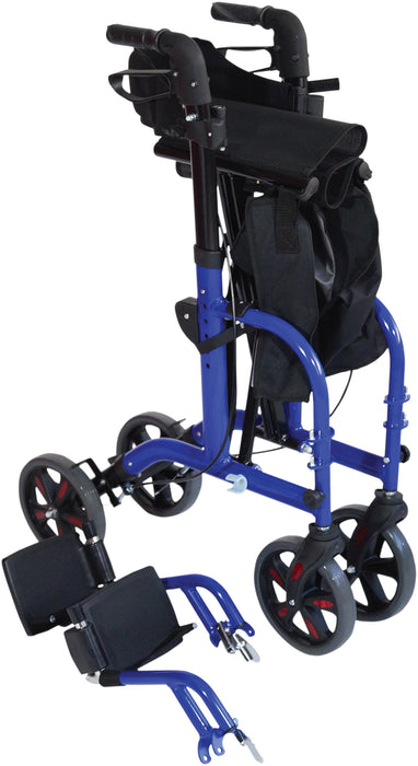 Duo Deluxe Blue Rollator and Transit Chair in One from Mobility 2 You - Mobility 2 You.