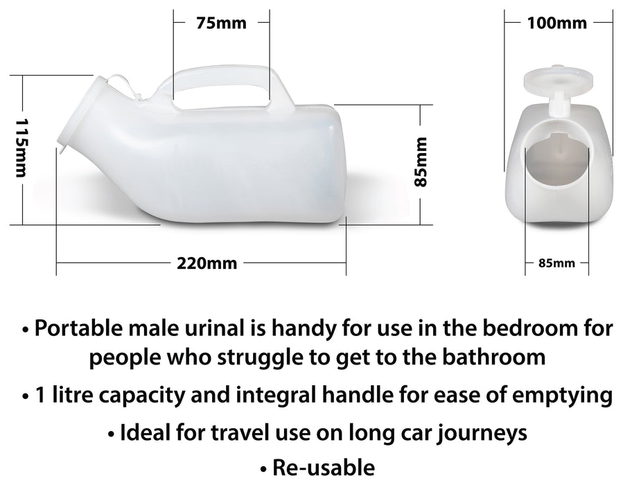 Male Urinal Bottle with Anti Spill Lid from Mobility 2 You - Mobility 2 You.